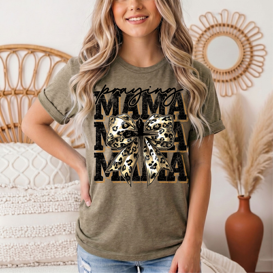 Praying Mama Leopard Bow & Cross Graphic Tee