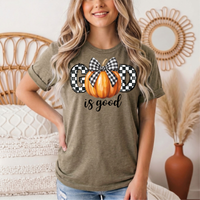 God Is Good Pumpkin & Gingham Bow Graphic Tee
