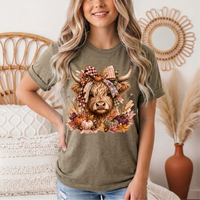 Fall Highland Cow Bow & Pumpkins Graphic Tee
