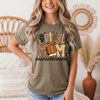 Football Mom Mixed Print Bow & Checkerboard Graphic Tee