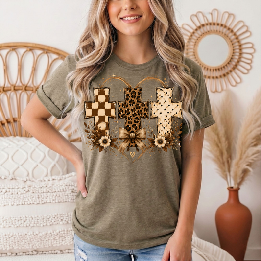 Christian Cross Trio Floral & Bow Graphic Tee