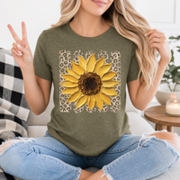 Painted Sunflower & Leopard Print Graphic Tee