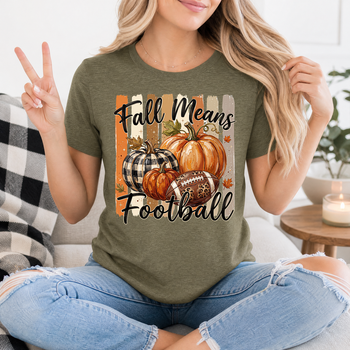 Fall Means Football Pumpkin Graphic Tee