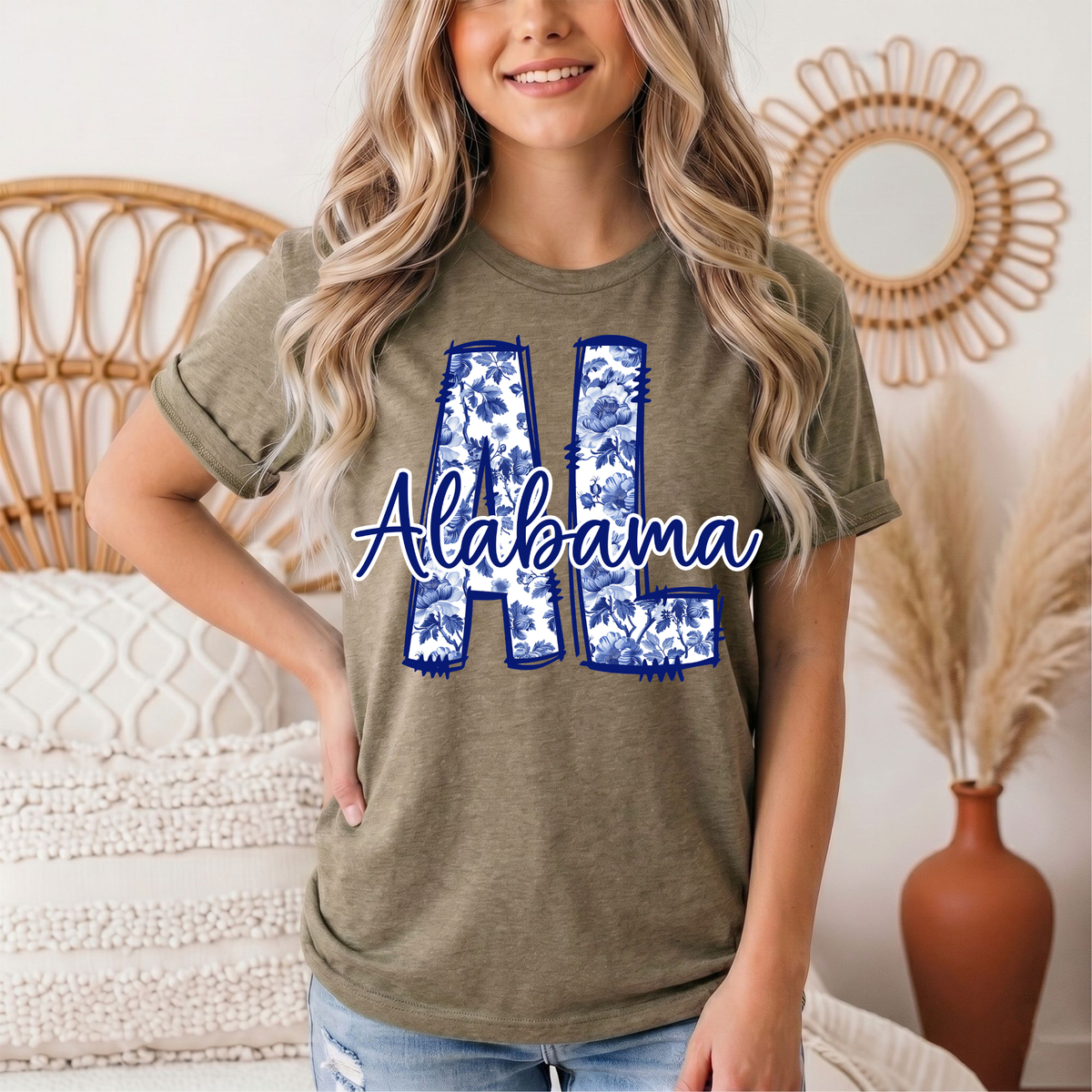 Alabama Blue Floral AL Graphic Tee