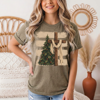 Rustic Cross & Christmas Tree Christian Graphic Tee