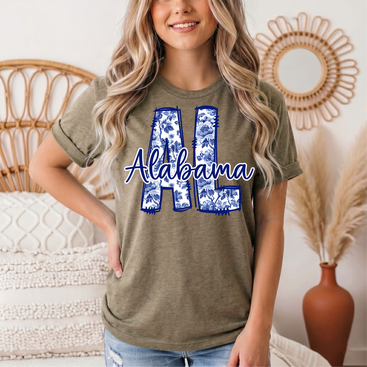 Alabama Blue Floral AL Graphic Tee