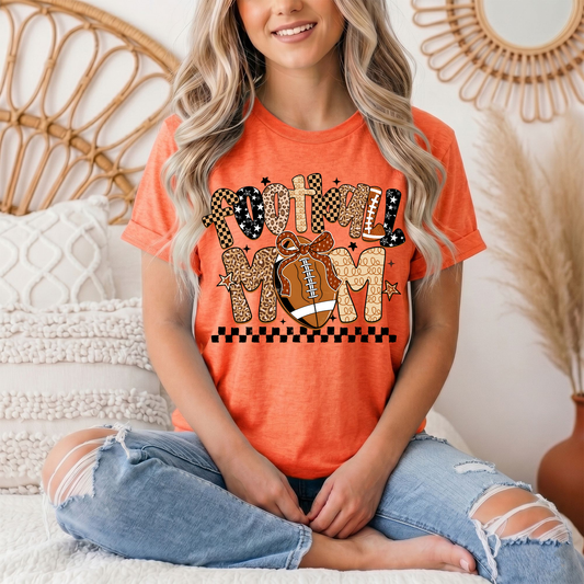 Football Mom Mixed Print Bow & Checkerboard Graphic Tee