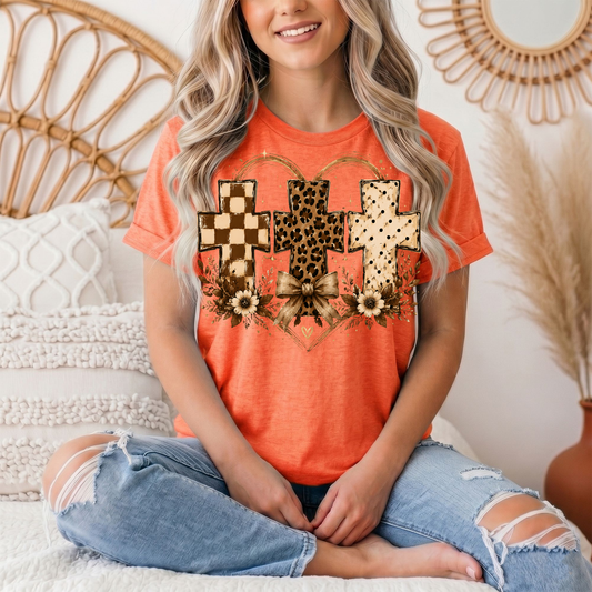 Christian Cross Trio Floral & Bow Graphic Tee