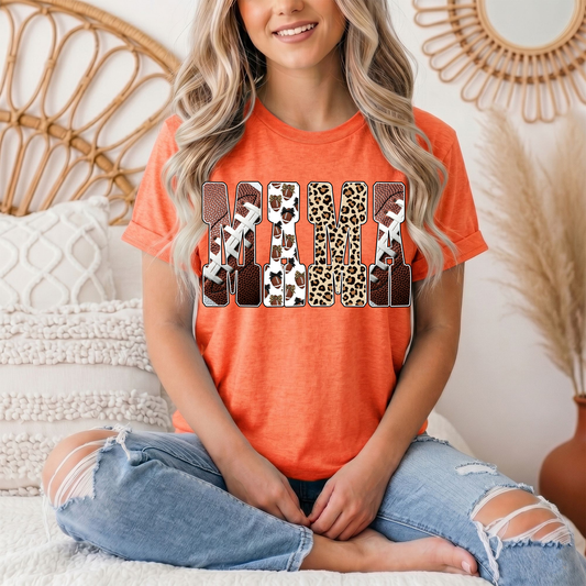 Mama Football & Leopard Mixed Print Graphic Tee