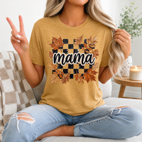 Mama Fall Leaves & Checkerboard Graphic Tee