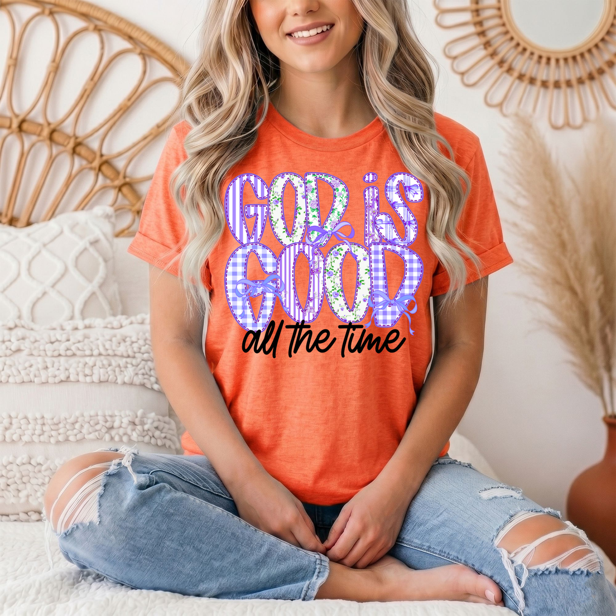 God Is Good All the Time Purple Bow Graphic Tee