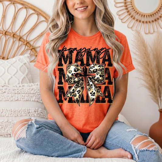 Praying Mama Leopard Bow & Cross Graphic Tee