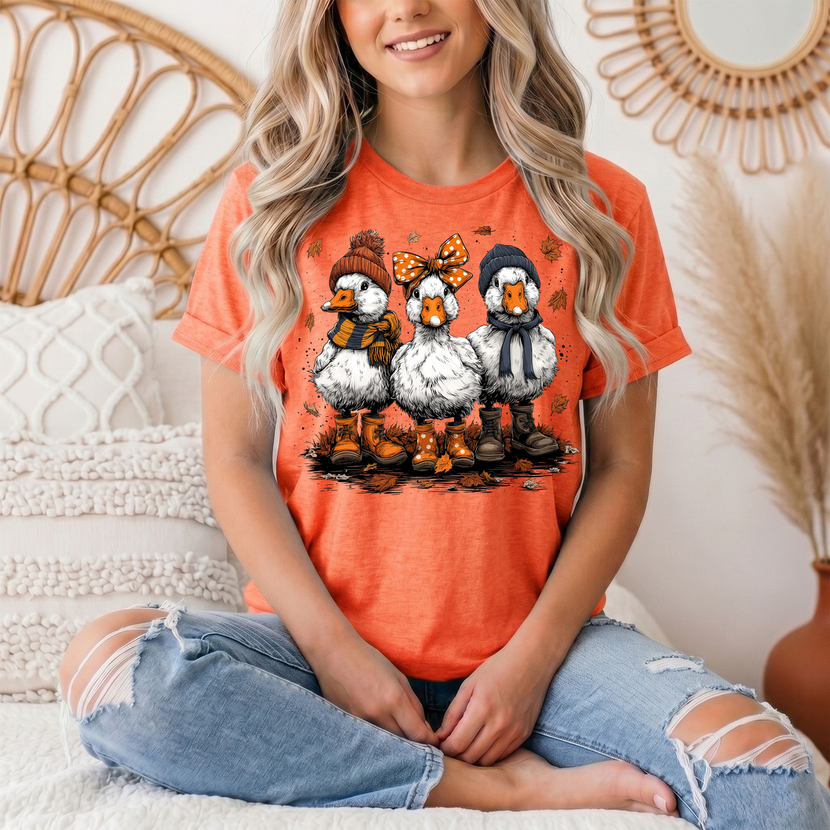Autumn Duck Trio Boots & Bow Graphic Tee