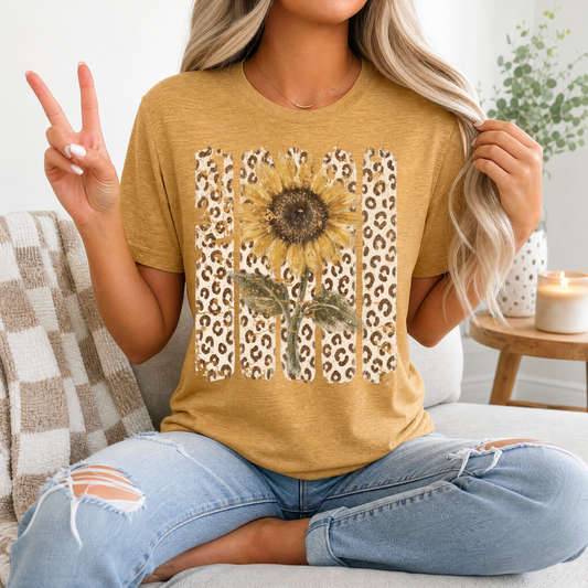 Distressed Sunflower & Leopard Print Graphic Tee