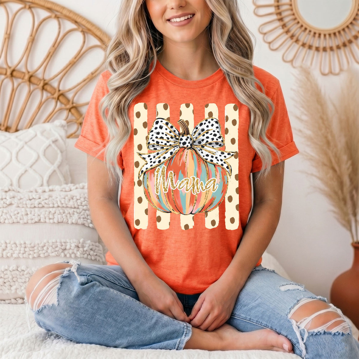 Mama Pumpkin & Spotted Bow Fall Graphic Tee