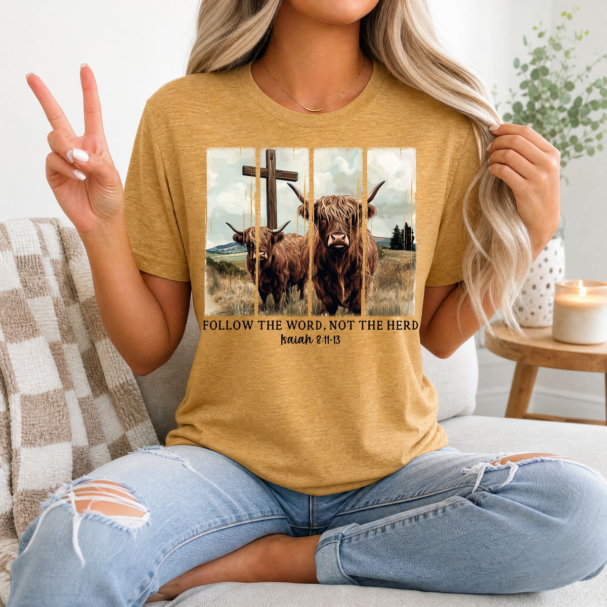 Follow the Word, Not the Herd Highland Cow Graphic Tee