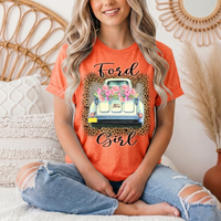 Ford Girl Floral Vintage Truck & Leopard Graphic Tee