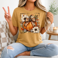 Fall Pumpkin Floral & Plaid Bow Graphic Tee