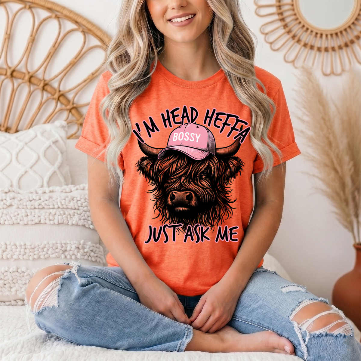 I'm Head Heffa Highland Cow Pink Bossy Cap Graphic Tee
