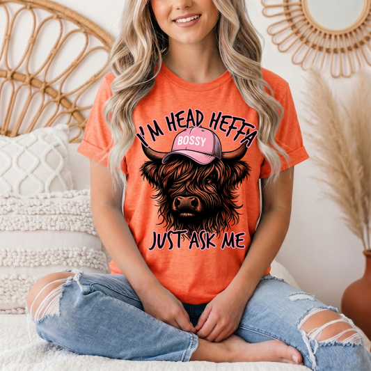 I'm Head Heffa Highland Cow Pink Bossy Cap Graphic Tee