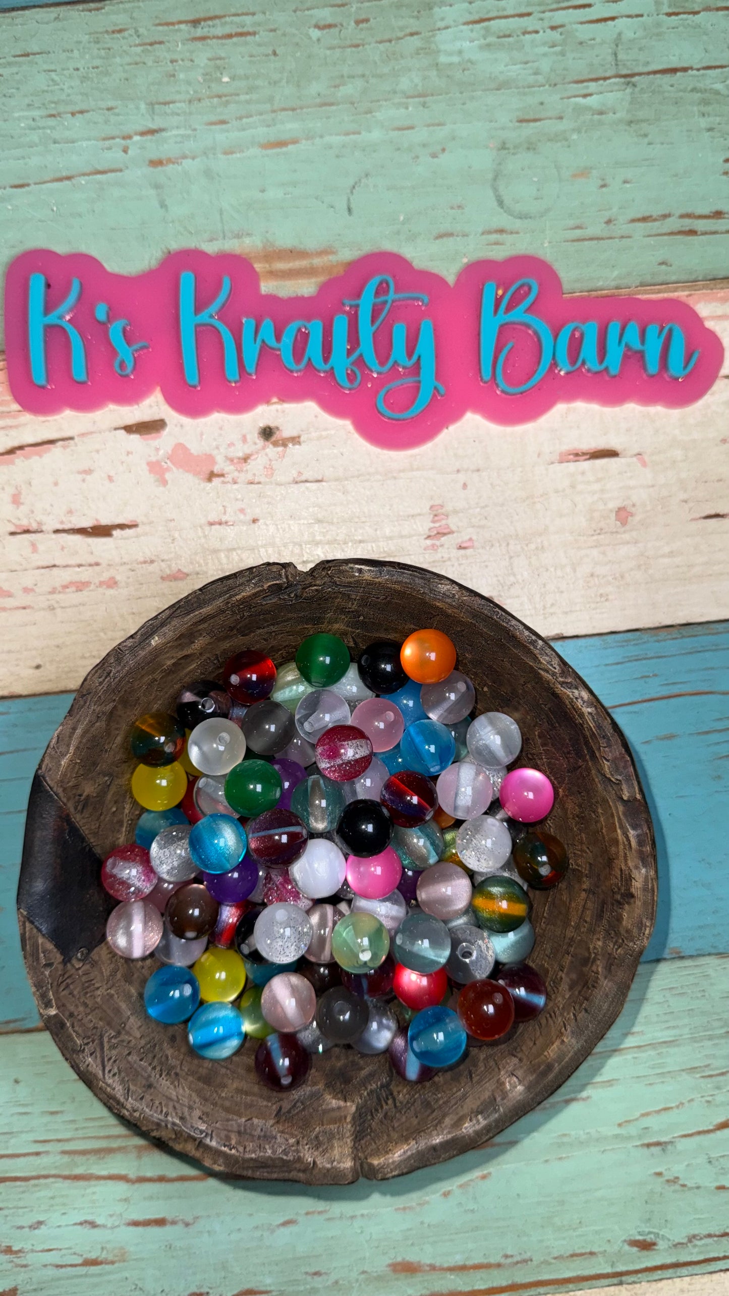 Wholesale Cat Eye & Glitter Acrylic Beads – Mixed Color Round Beads