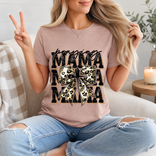 Praying Mama Leopard Bow & Cross Graphic Tee