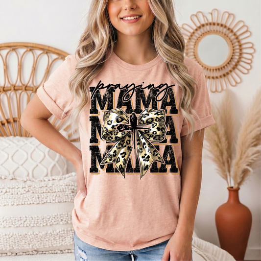 Praying Mama Leopard Bow & Cross Graphic Tee
