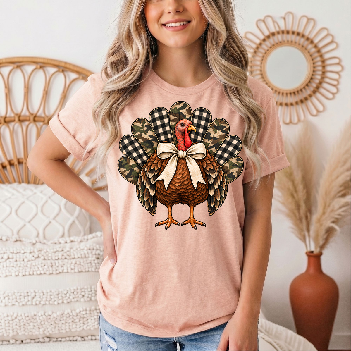Camo & Buffalo Check Turkey Thanksgiving Graphic Tee