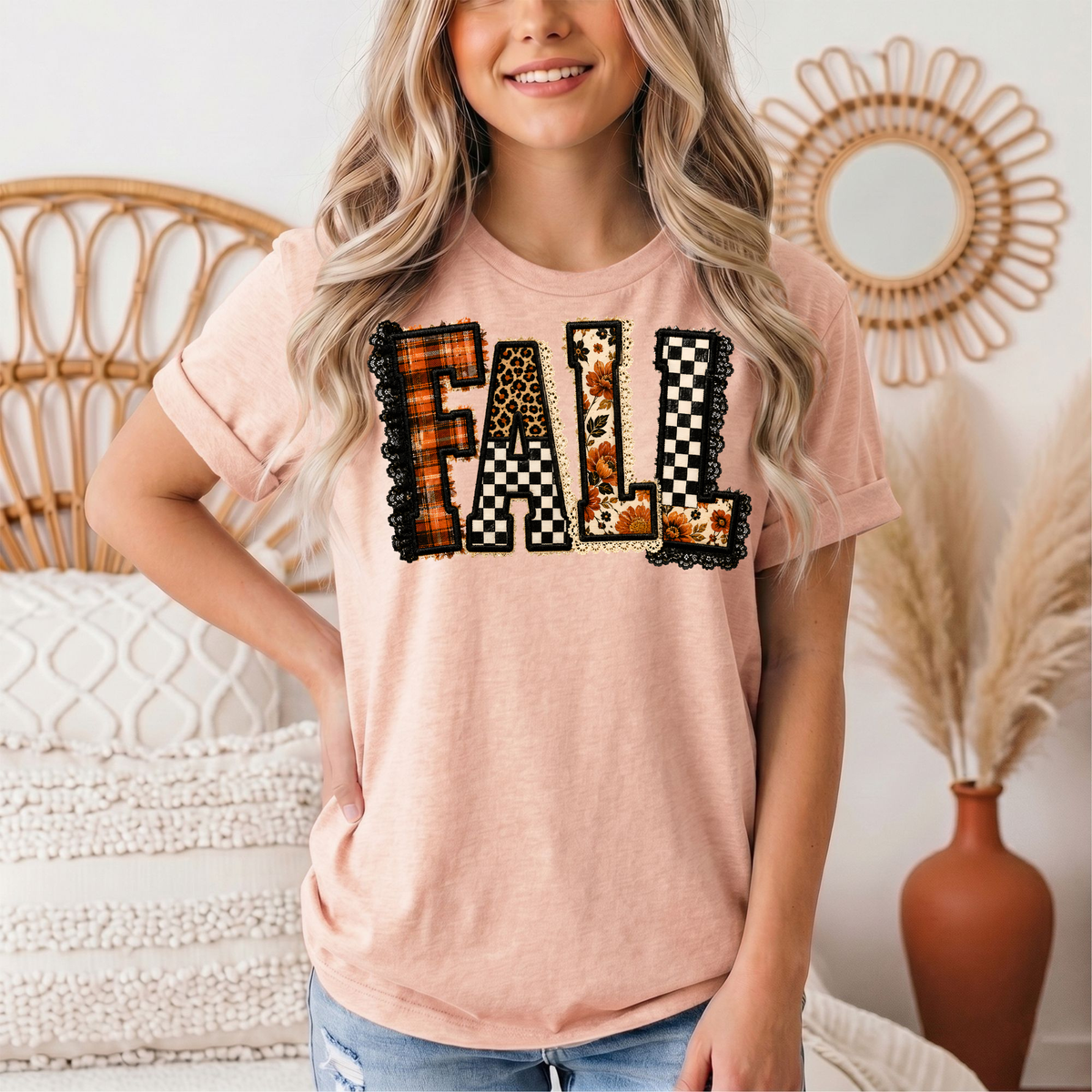 Fall Plaid Leopard & Floral Patchwork Graphic Tee