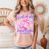 Jesus Thinks I'm a Delight Pink Raccoon Graphic Tee