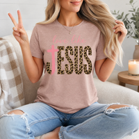 Love Like Jesus Leopard Print & Pink Cross Graphic Tee