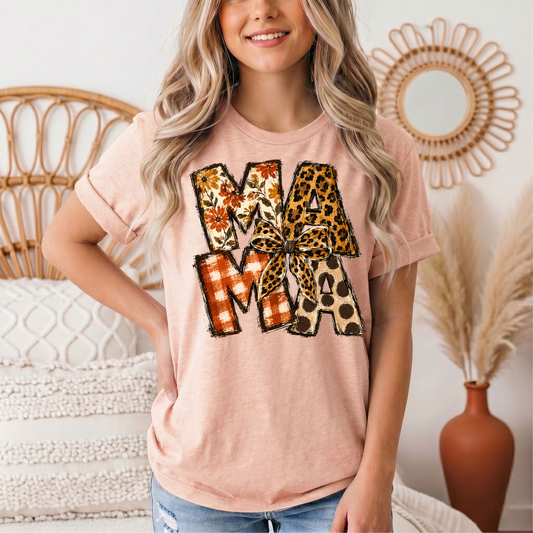 Fall Mama Floral & Leopard Bow Graphic Tee