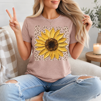 Painted Sunflower & Leopard Print Graphic Tee