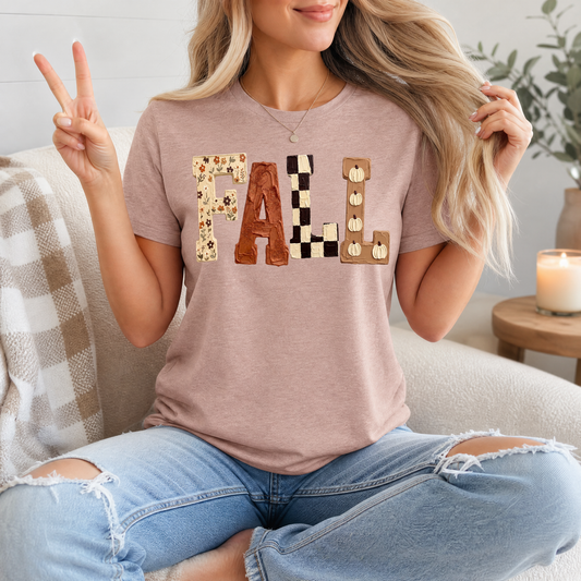 Fall Floral, Checkerboard & Pumpkin Graphic Tee