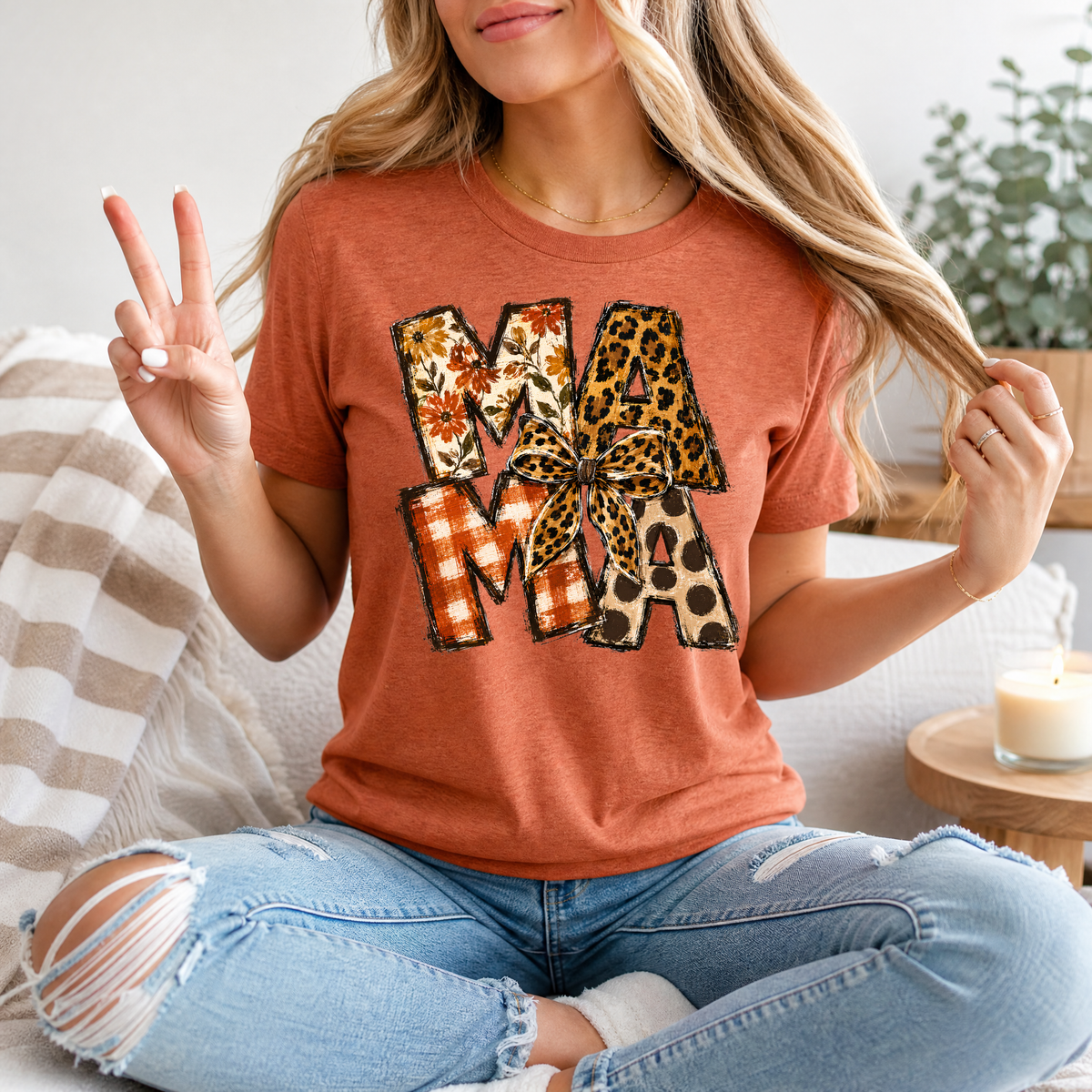 Fall Mama Floral & Leopard Bow Graphic Tee