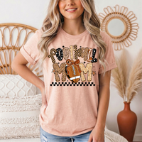 Football Mom Mixed Print Bow & Checkerboard Graphic Tee