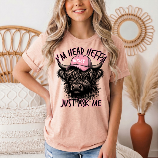 I'm Head Heffa Highland Cow Pink Bossy Cap Graphic Tee