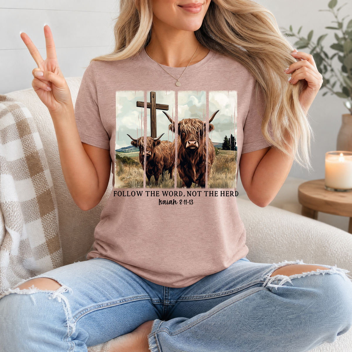 Follow the Word, Not the Herd Highland Cow Graphic Tee