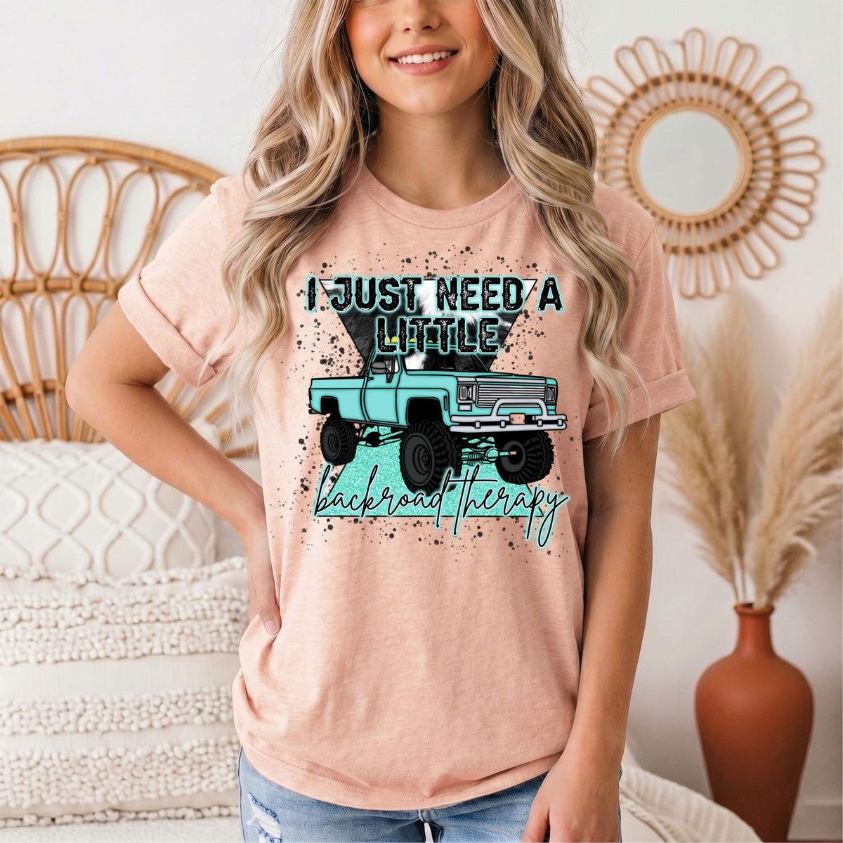 Backroad Therapy Turquoise Truck Graphic Tee