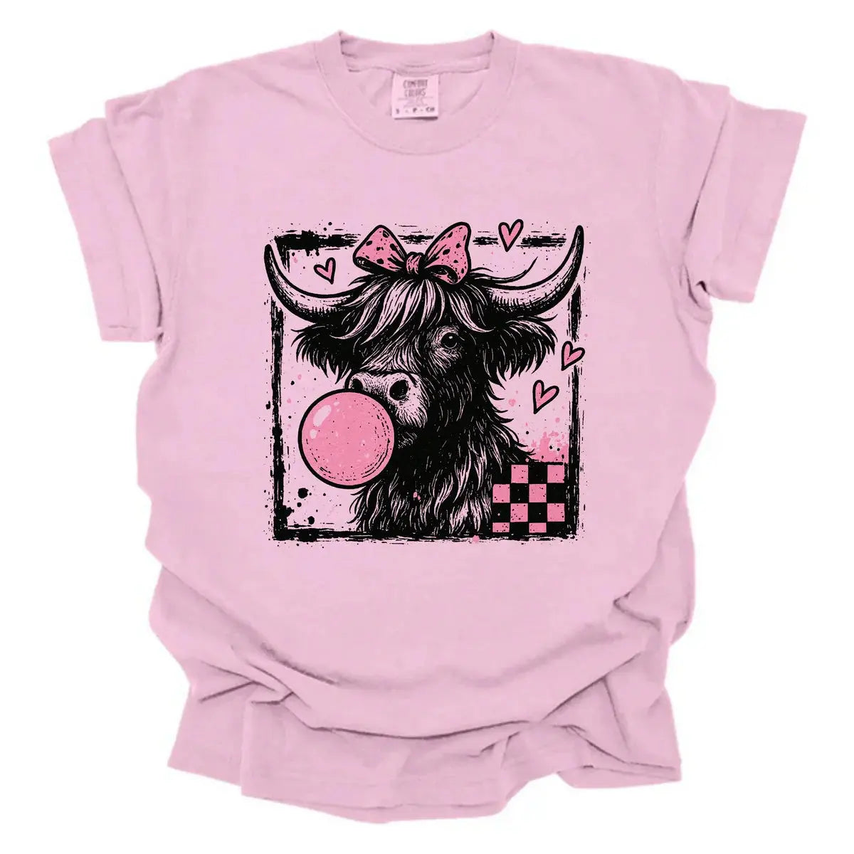 Pink Highland Cow Bubblegum Graphic Shirt K's Krafty Barn
