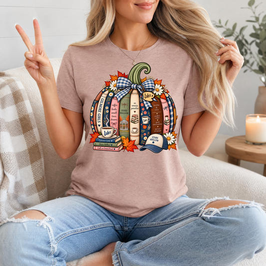 Gilmore Fall Bookish Pumpkin & Gingham Bow Graphic Tee
