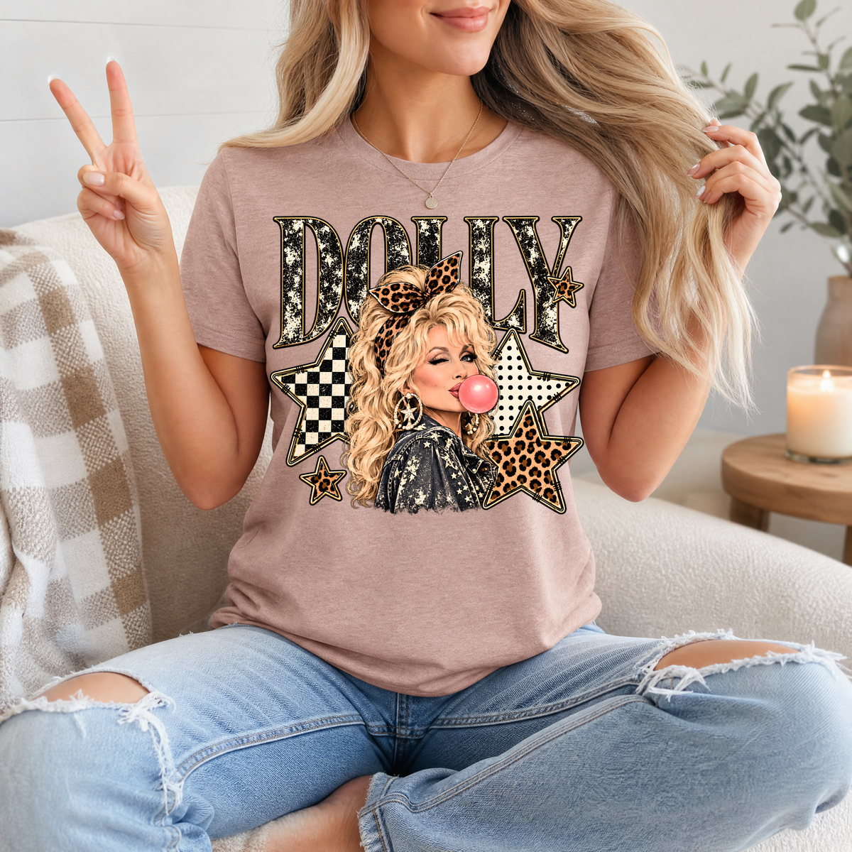 Dolly Bubblegum & Leopard Bow Vintage Graphic Tee