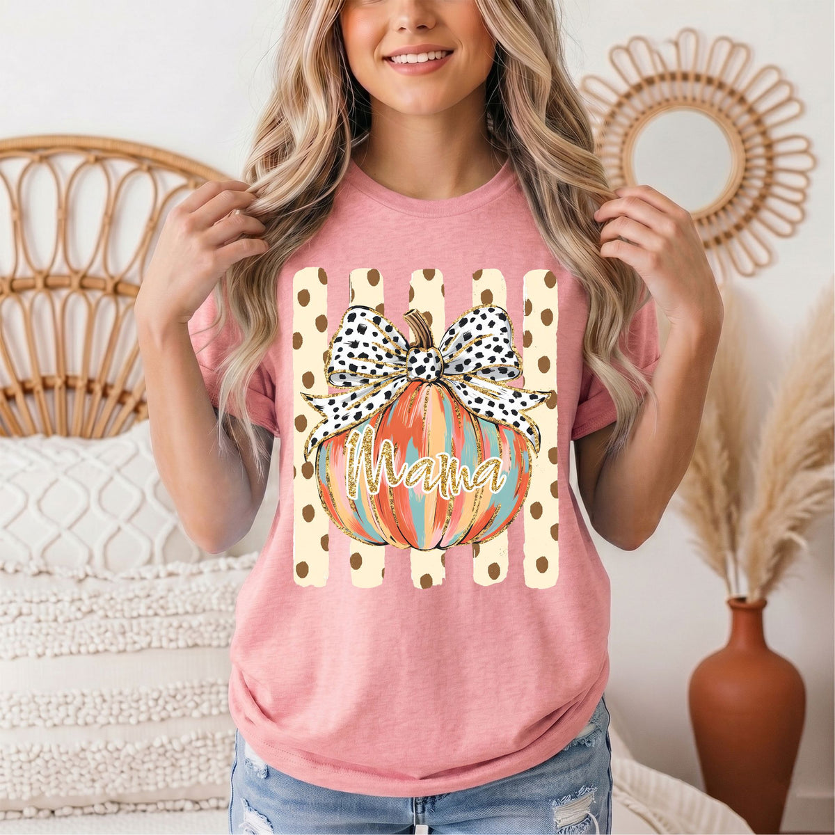 Mama Pumpkin & Spotted Bow Fall Graphic Tee