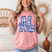 Alabama Blue Floral AL Graphic Tee