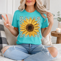 Painted Sunflower & Leopard Print Graphic Tee