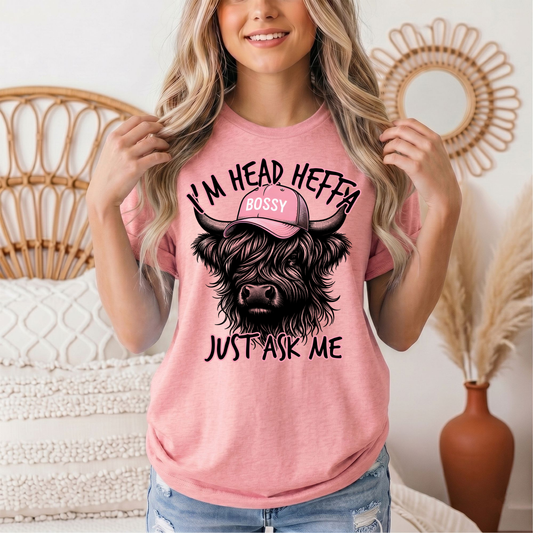 I'm Head Heffa Highland Cow Pink Bossy Cap Graphic Tee