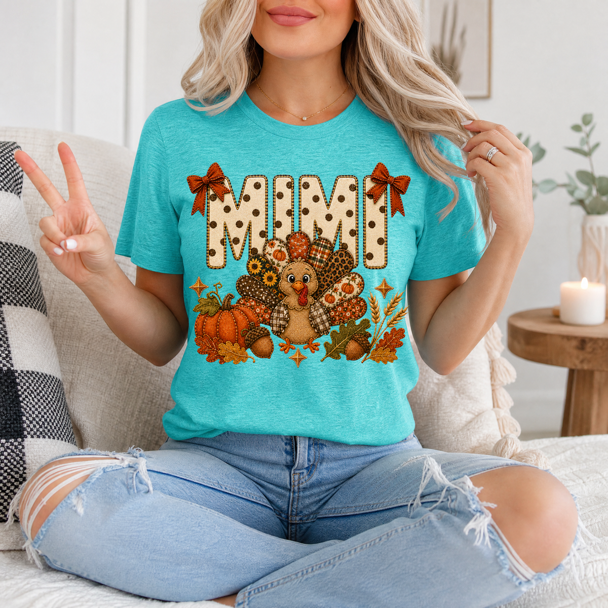 Mimi Thanksgiving Turkey & Bow Graphic Tee