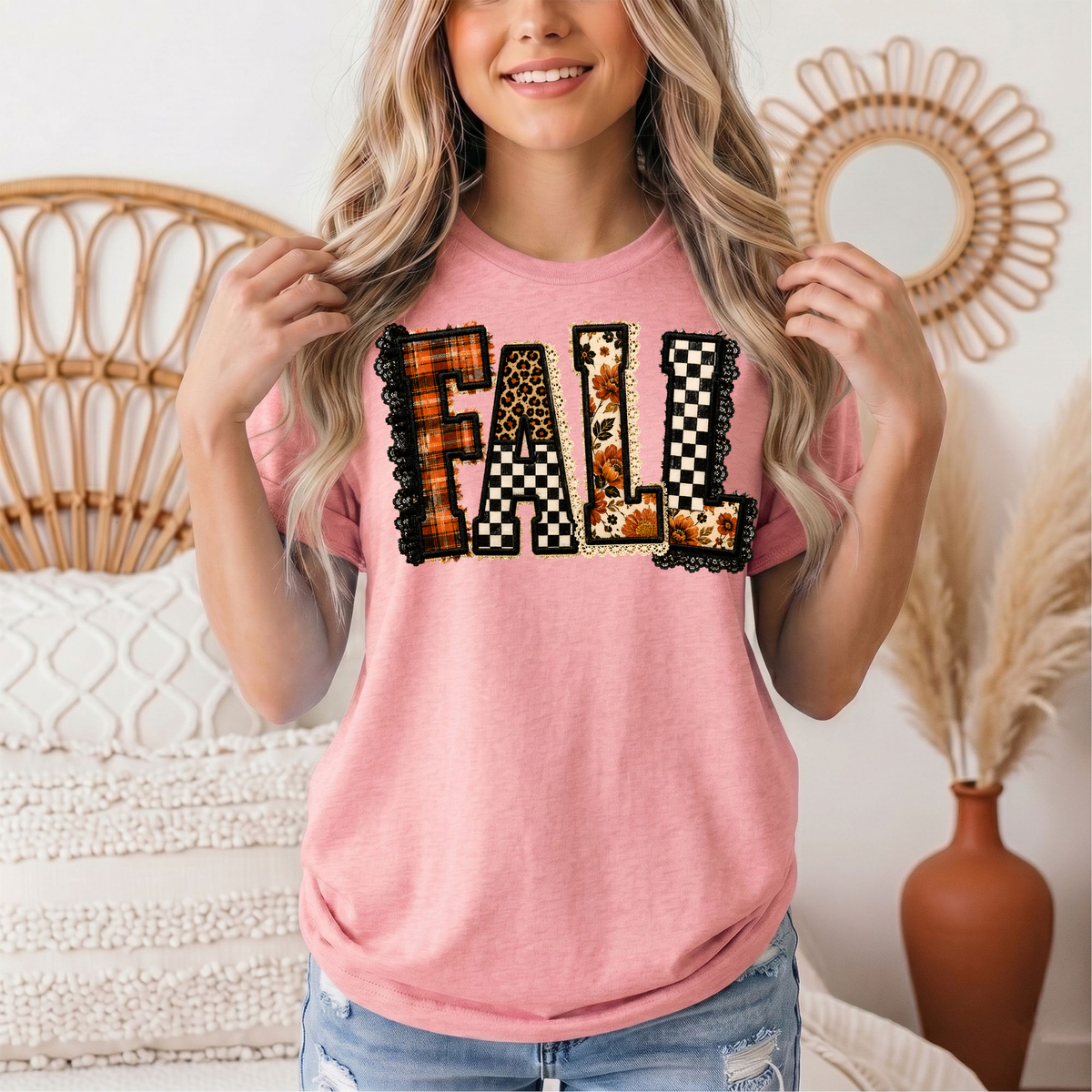 Fall Plaid Leopard & Floral Patchwork Graphic Tee