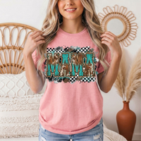 Turquoise & Cow Print Mama Western Graphic Tee