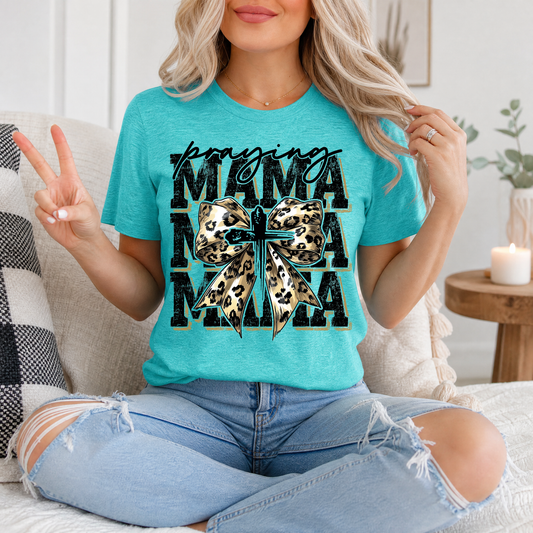 Praying Mama Leopard Bow & Cross Graphic Tee